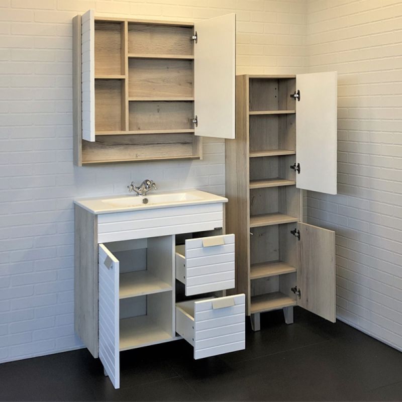 Тумба с раковиной Comforty "Клеон-75Н" 00-00004758 белый/дуб дымчатый с раковиной Quadro 75