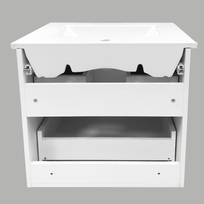 Тумба с раковиной Comforty "Лаура-60-2" 00003129351 подвесная белый глянец с раковиной "Quadro 60 "