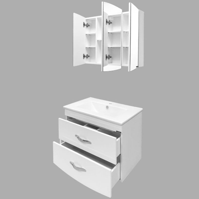 Тумба с раковиной Comforty "Лаура-75-2" 00004136348 подвесная белый глянец с раковиной "Quadro 75"