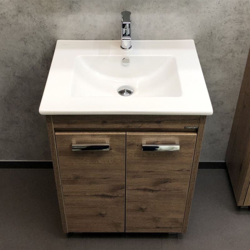Тумба с раковиной Comforty "Марио-60" 00-00004155 дуб темный с раковиной "Quadro 60"