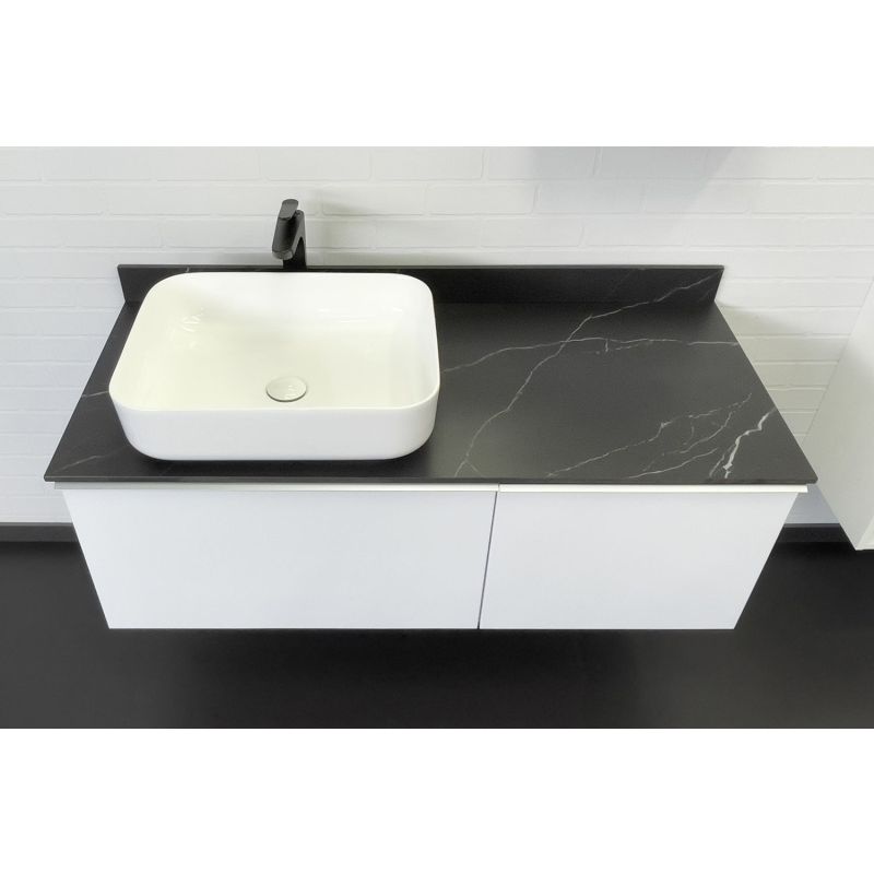 Тумба с раковиной Comforty "Милан-120" 00-00014006 белый глянец со столешницей под мрамор Калакатта Блэк с раковиной Comforty T-Y9378