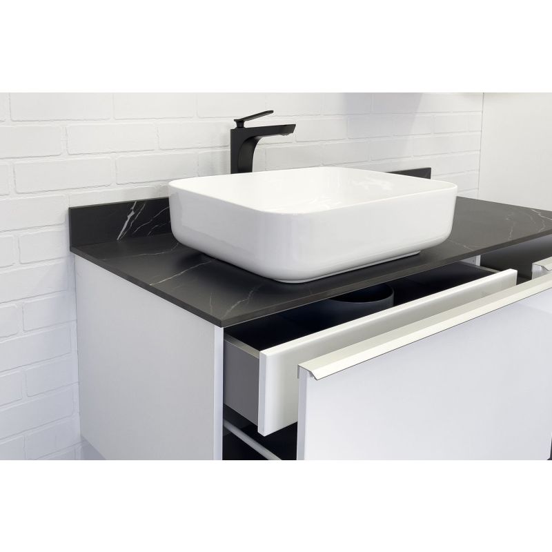 Тумба с раковиной Comforty "Милан-120" 00-00014006 белый глянец со столешницей под мрамор Калакатта Блэк с раковиной Comforty T-Y9378