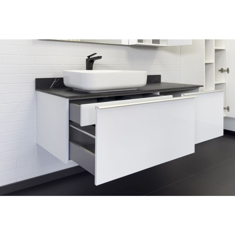 Тумба с раковиной Comforty "Милан-120" 00-00014006 белый глянец со столешницей под мрамор Калакатта Блэк с раковиной Comforty T-Y9378