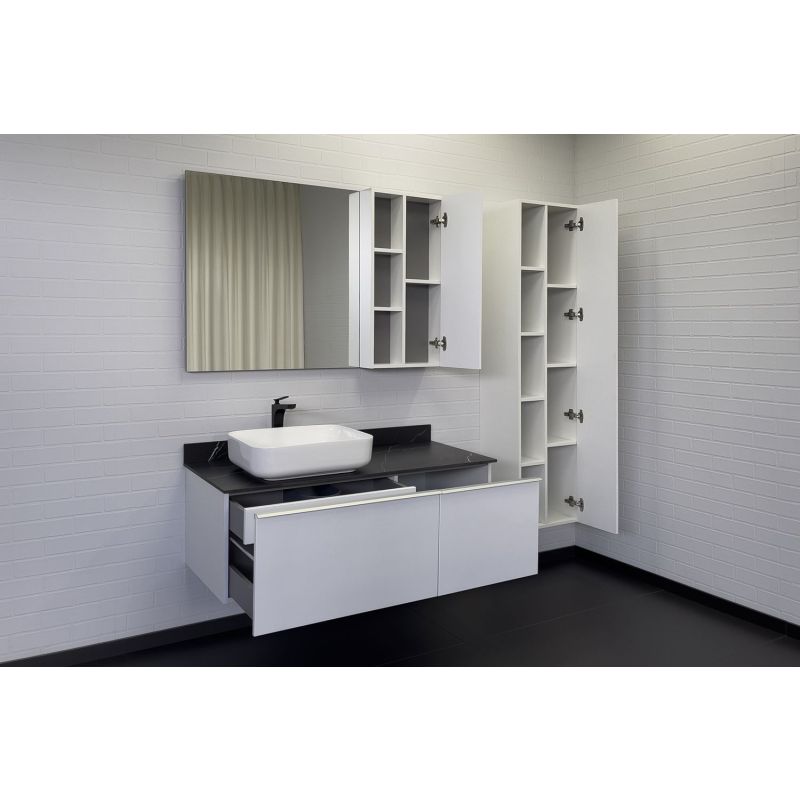 Тумба с раковиной Comforty "Милан-120" 00-00014006 белый глянец со столешницей под мрамор Калакатта Блэк с раковиной Comforty T-Y9378