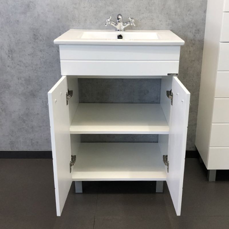 Тумба с раковиной Comforty "Модена М-60" 00-00001642 белая матовая  с раковиной "Quadro 60 "