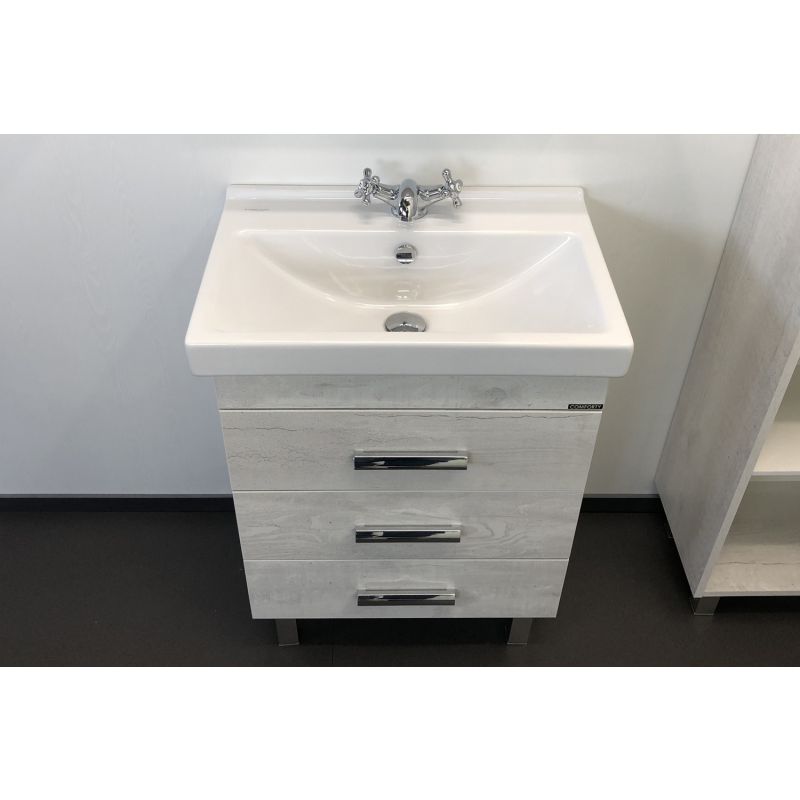 Тумба с раковиной Comforty "Никосия-60Н" 00004142203 дуб белый с раковиной Fest 60 F01