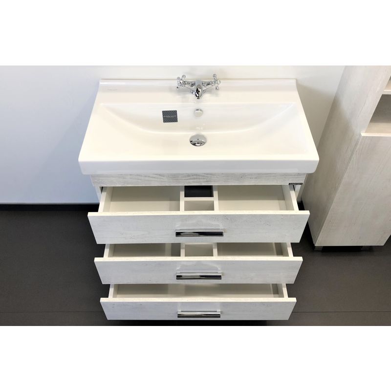 Тумба с раковиной Comforty "Никосия-80Н" 00004142204 дуб белый с раковиной Fest 80 F01