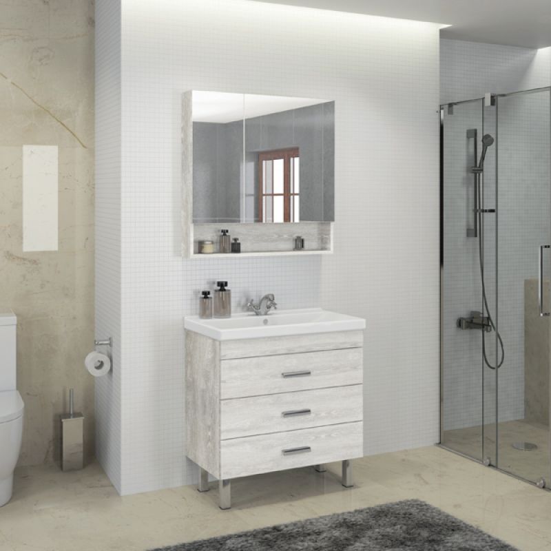 Тумба с раковиной Comforty "Никосия-80Н" 00004142204 дуб белый с раковиной Fest 80 F01