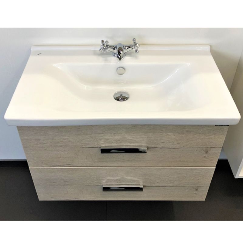 Тумба с раковиной Comforty "Парма-80" 00004143491 дуб дымчатый с раковиной "Миранда-80"