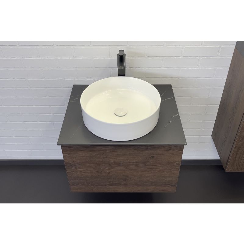 Тумба с раковиной Comforty "Портленд-60" 00-00013791 дуб шоколадно-коричневый со столешницей под мрамор Калакатта Блэк с раковиной Comforty 9110