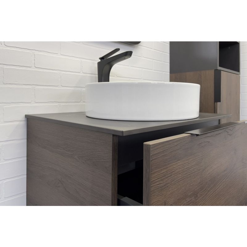 Тумба с раковиной Comforty "Портленд-60" 00-00013791 дуб шоколадно-коричневый со столешницей под мрамор Калакатта Блэк с раковиной Comforty 9110