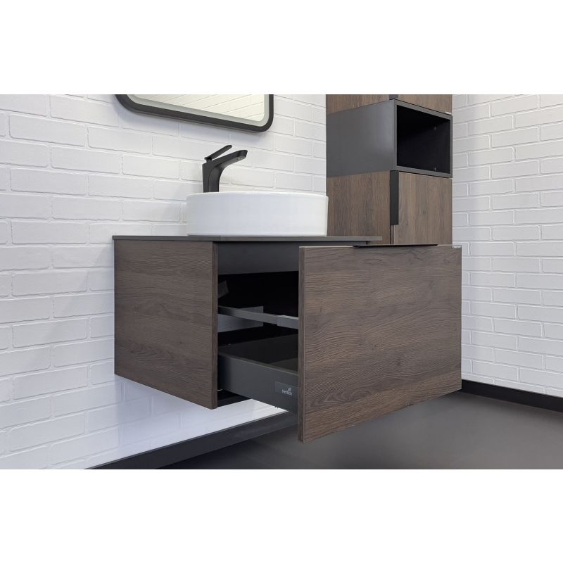 Тумба с раковиной Comforty "Портленд-60" 00-00013791 дуб шоколадно-коричневый со столешницей под мрамор Калакатта Блэк с раковиной Comforty 9110