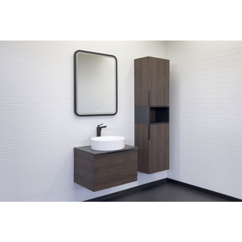 Тумба с раковиной Comforty "Портленд-60" 00-00013791 дуб шоколадно-коричневый со столешницей под мрамор Калакатта Блэк с раковиной Comforty 9110