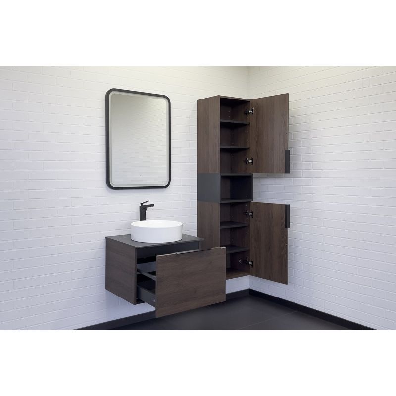 Тумба с раковиной Comforty "Портленд-60" 00-00013791 дуб шоколадно-коричневый со столешницей под мрамор Калакатта Блэк с раковиной Comforty 9110