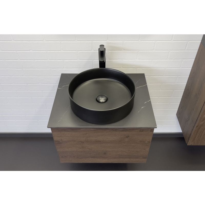 Тумба с раковиной Comforty "Портленд-60" 00-00013793 дуб шоколадно-коричневый со столешницей под мрамор Калакатта Блэк с раковиной Comforty 9110MB