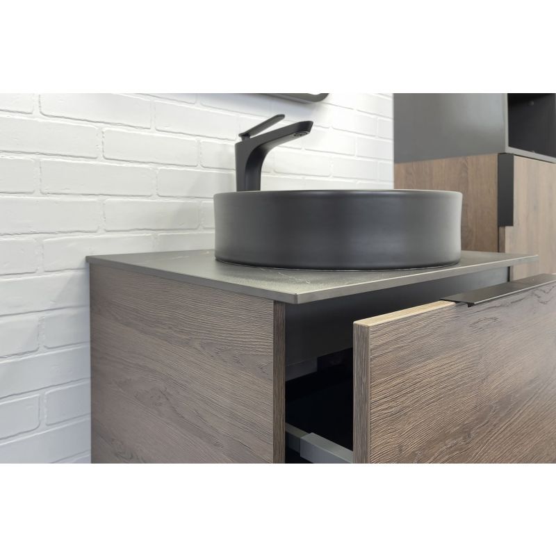 Тумба с раковиной Comforty "Портленд-60" 00-00013793 дуб шоколадно-коричневый со столешницей под мрамор Калакатта Блэк с раковиной Comforty 9110MB