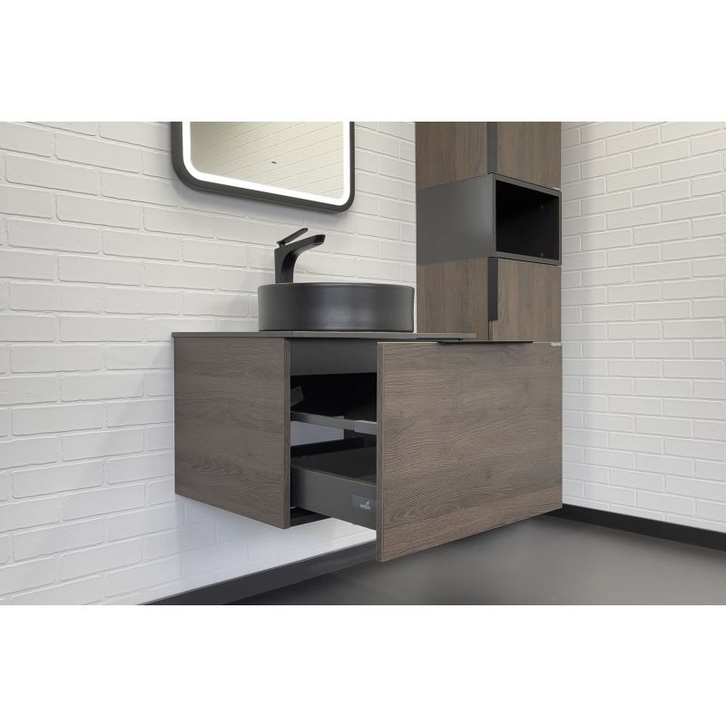 Тумба с раковиной Comforty "Портленд-60" 00-00013793 дуб шоколадно-коричневый со столешницей под мрамор Калакатта Блэк с раковиной Comforty 9110MB