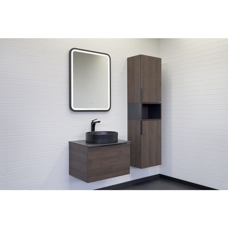 Тумба с раковиной Comforty "Портленд-60" 00-00013793 дуб шоколадно-коричневый со столешницей под мрамор Калакатта Блэк с раковиной Comforty 9110MB