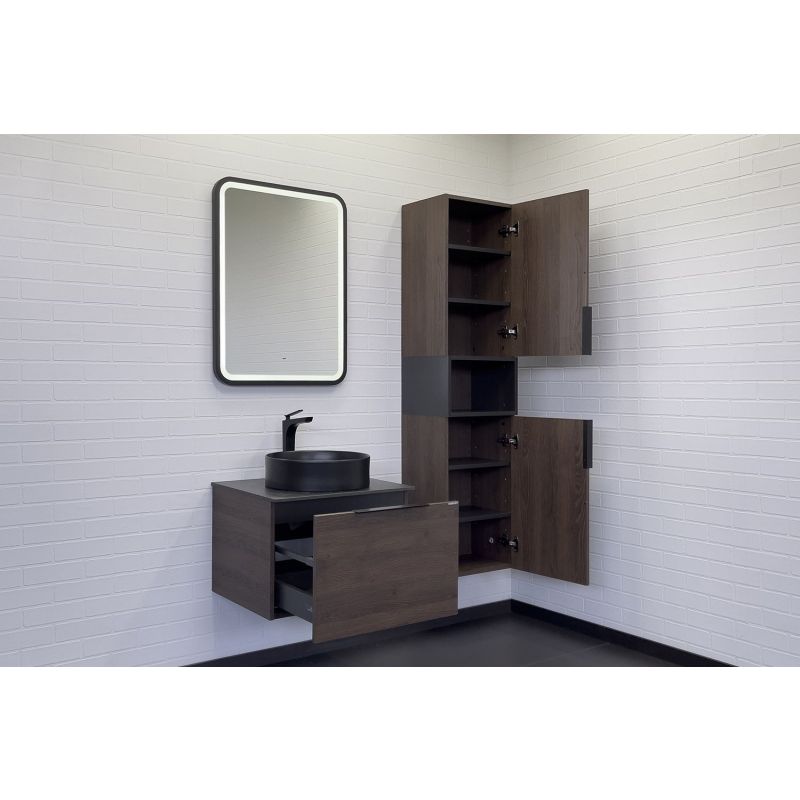 Тумба с раковиной Comforty "Портленд-60" 00-00013793 дуб шоколадно-коричневый со столешницей под мрамор Калакатта Блэк с раковиной Comforty 9110MB