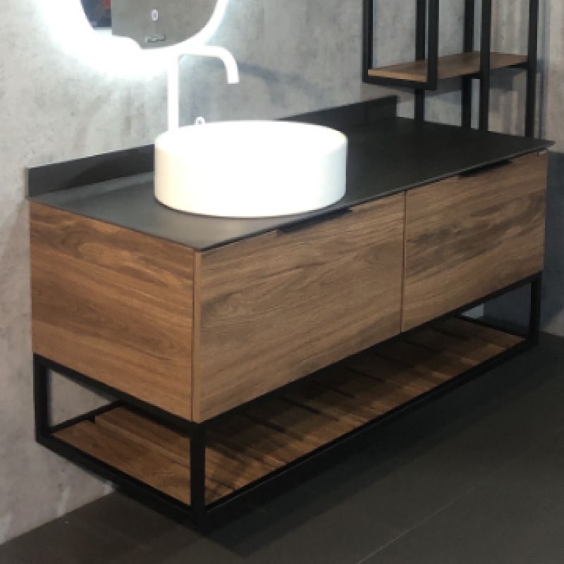 Тумба с раковиной Comforty "Порто-120-1" 00-00000828 дуб тёмно-коричневый с черной столешницей c раковиной Comforty 9110