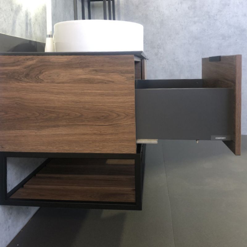 Тумба с раковиной Comforty "Порто-120-1" 00-00000828 дуб тёмно-коричневый с черной столешницей c раковиной Comforty 9110