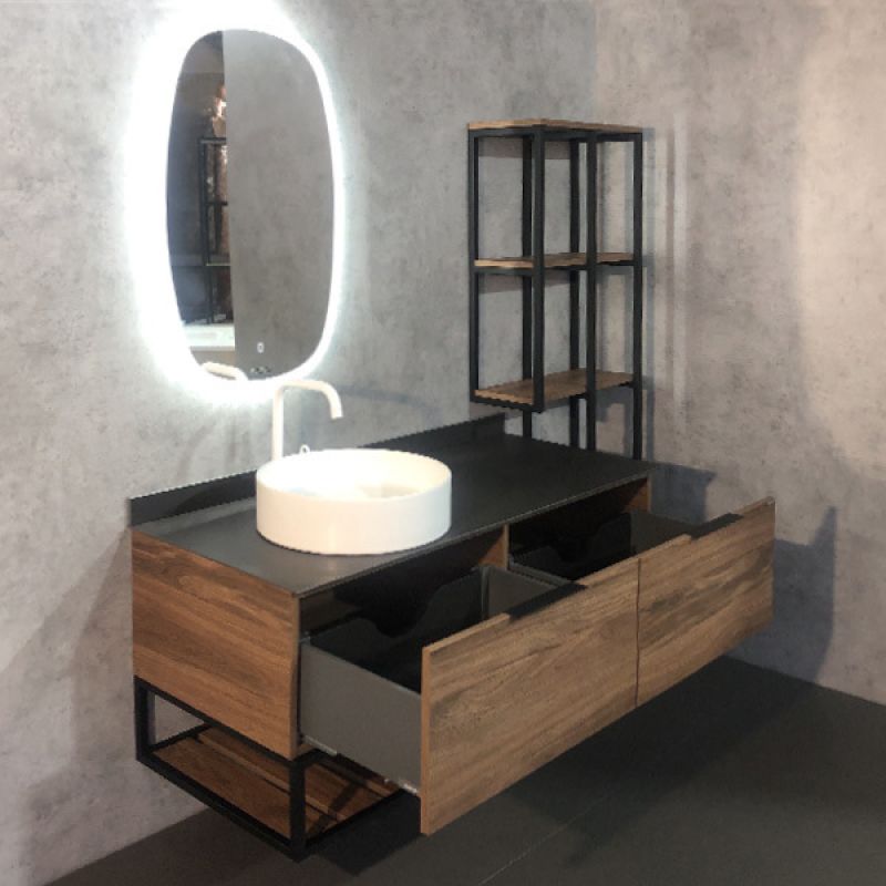 Тумба с раковиной Comforty "Порто-120-1" 00-00000828 дуб тёмно-коричневый с черной столешницей c раковиной Comforty 9110