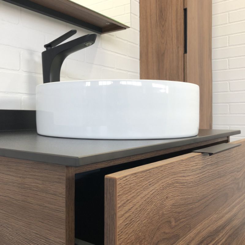 Тумба с раковиной Comforty "Порто-75" 00-00008926 дуб тёмно-коричневый с черной столешницей c раковиной Comforty 9110