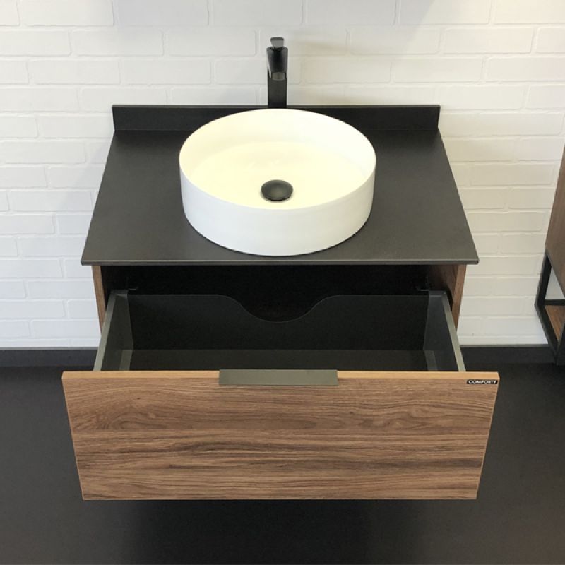 Тумба с раковиной Comforty "Порто-75" 00-00008926 дуб тёмно-коричневый с черной столешницей c раковиной Comforty 9110