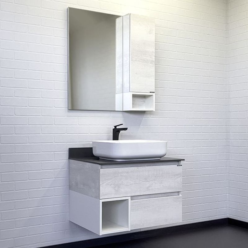 Тумба с раковиной Comforty "Прага-75" 00-00014832 дуб белый с графитовой столешницей, с раковиной Comforty T-Y9378