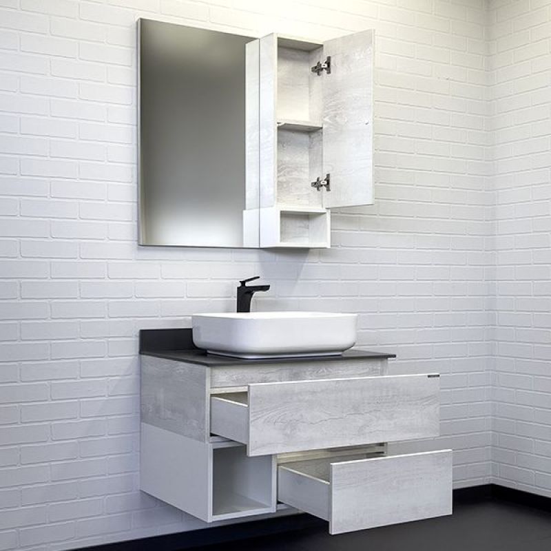 Тумба с раковиной Comforty "Прага-75" 00-00014832 дуб белый с графитовой столешницей, с раковиной Comforty T-Y9378