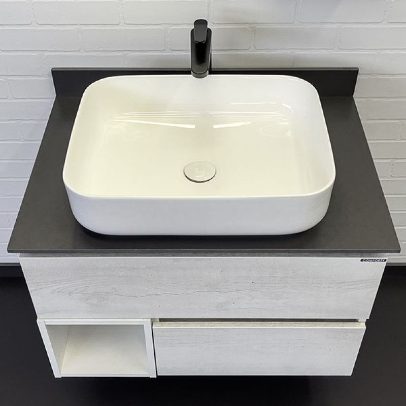 Тумба с раковиной Comforty "Прага-75" 00-00014832 дуб белый с графитовой столешницей, с раковиной Comforty T-Y9378