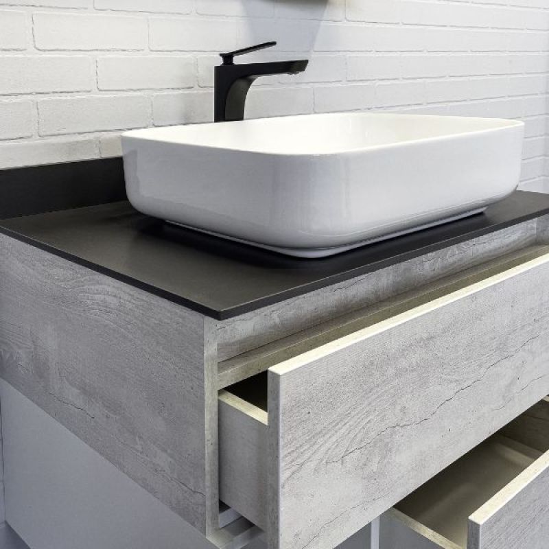 Тумба с раковиной Comforty "Прага-75" 00-00014832 дуб белый с графитовой столешницей, с раковиной Comforty T-Y9378