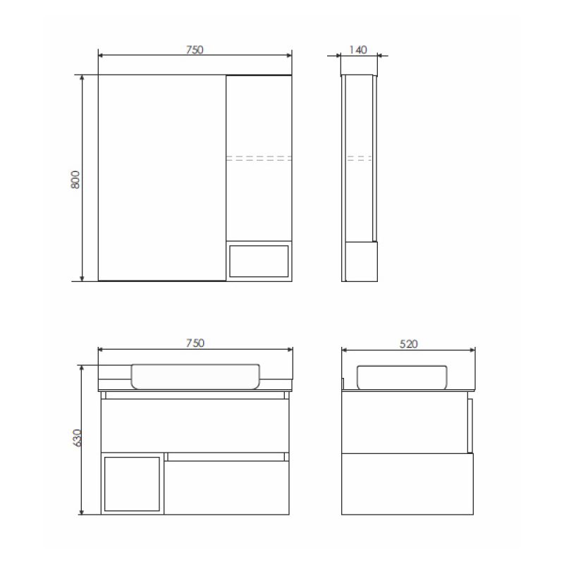 Тумба с раковиной Comforty "Прага-75" 00-00014832 дуб белый с графитовой столешницей, с раковиной Comforty T-Y9378