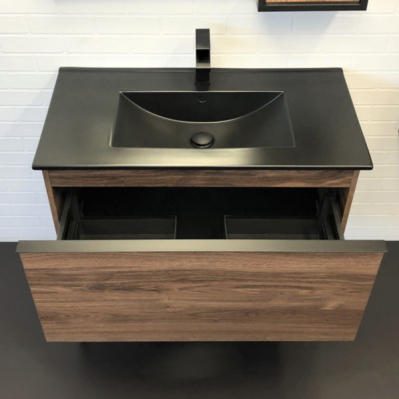 Тумба с раковиной Comforty "Равенна Лофт-90" 00-00006655 дуб темно-коричневый с раковиной  Comforty 90E черная матовая