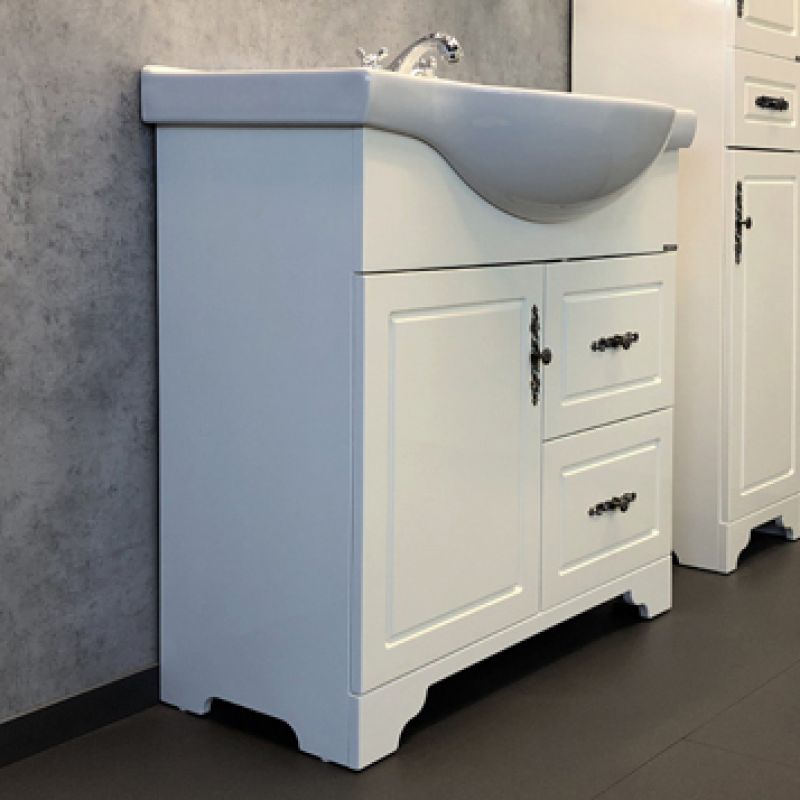 Тумба с раковиной Comforty "Севилья-85" 00-00003083 слоновая кость с раковиной Сенеж 87