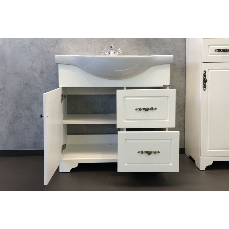 Тумба с раковиной Comforty "Севилья-85" 00-00003083 слоновая кость с раковиной Сенеж 87