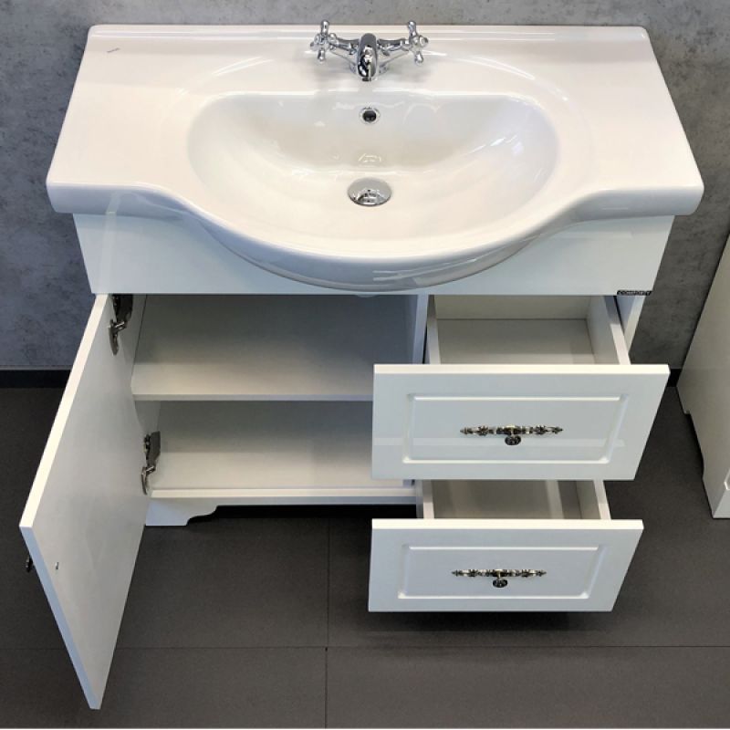 Тумба с раковиной Comforty "Севилья-85" 00-00003083 слоновая кость с раковиной Сенеж 87