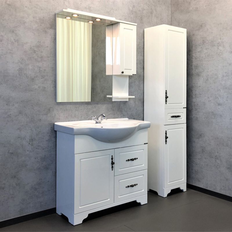 Тумба с раковиной Comforty "Севилья-85" 00-00003083 слоновая кость с раковиной Сенеж 87