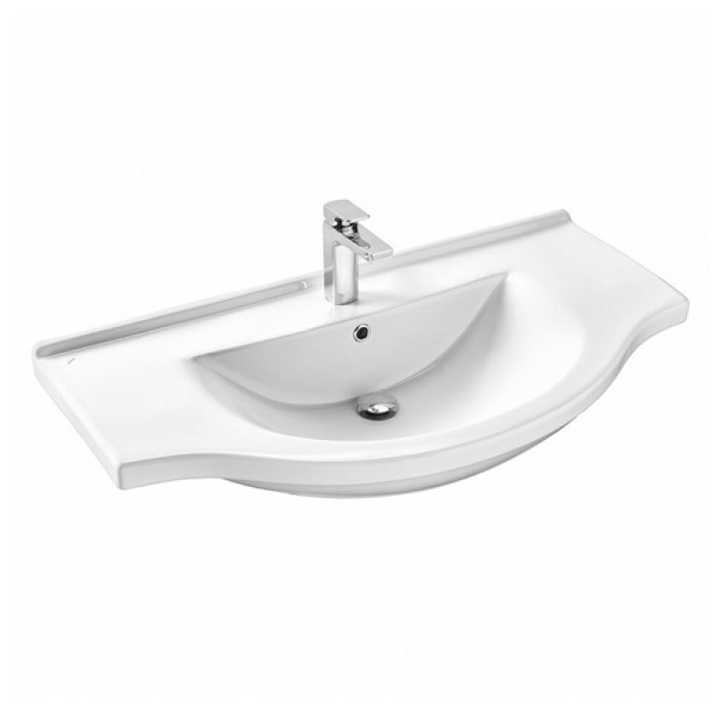 Тумба с раковиной Comforty "Сочи-100" 00004134582 белый глянец с раковиной Эльбрус-100