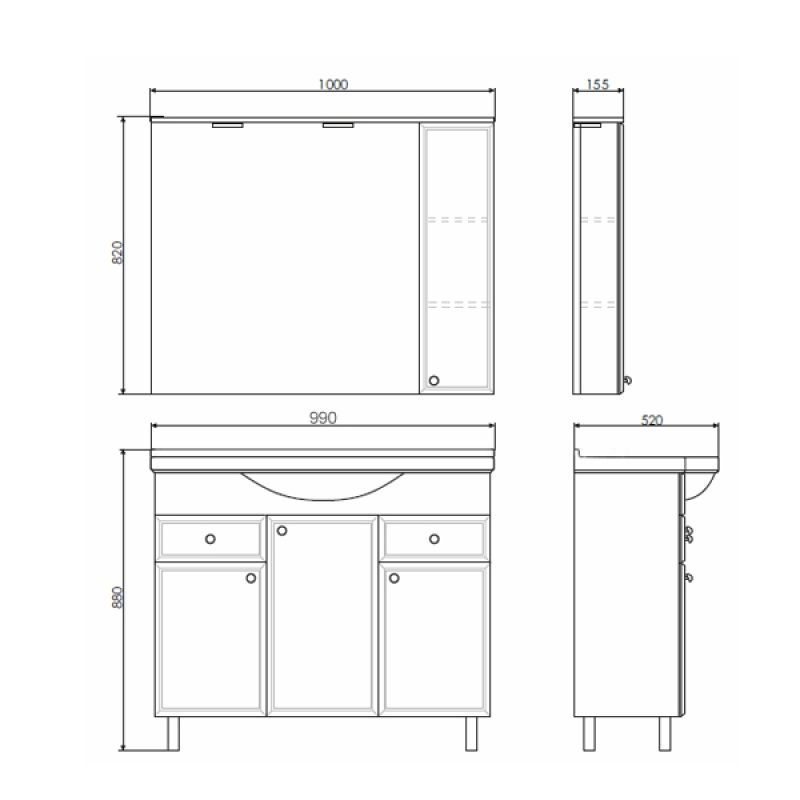 Тумба с раковиной Comforty "Сочи-100" 00004134582 белый глянец с раковиной Эльбрус-100