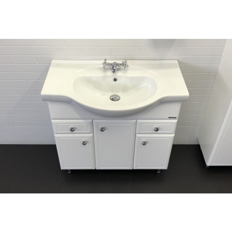 Тумба с раковиной Comforty "Сочи-85" 00004134639 белый глянец с раковиной Сенеж 87