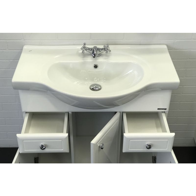 Тумба с раковиной Comforty "Сочи-85" 00004134639 белый глянец с раковиной Сенеж 87