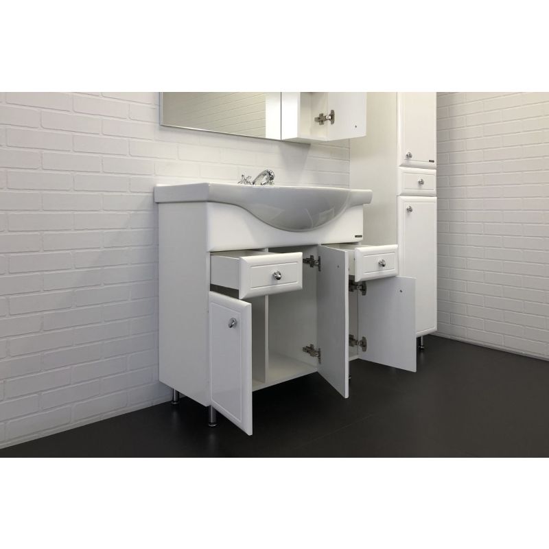 Тумба с раковиной Comforty "Сочи-85" 00004134639 белый глянец с раковиной Сенеж 87