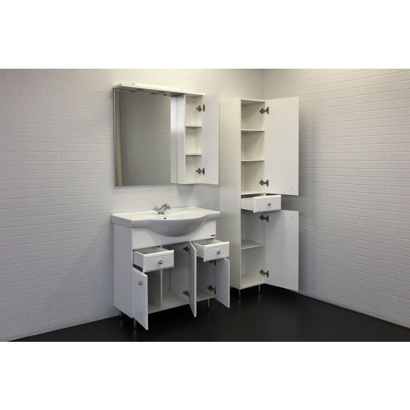 Тумба с раковиной Comforty "Сочи-85" 00004134639 белый глянец с раковиной Сенеж 87