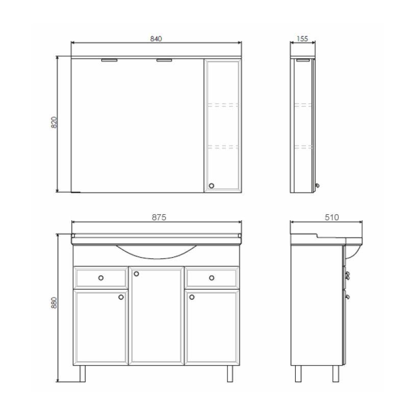 Тумба с раковиной Comforty "Сочи-85" 00004134639 белый глянец с раковиной Сенеж 87