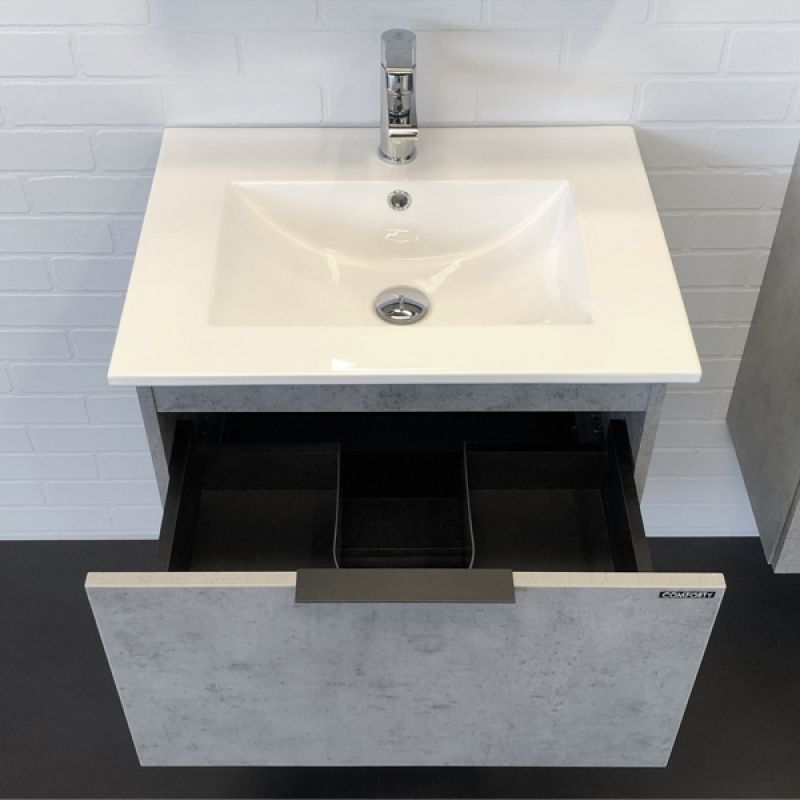 Тумба с раковиной Comforty "Франкфурт-60" 00-00004332 бетон светлый с раковиной Comforty 60E