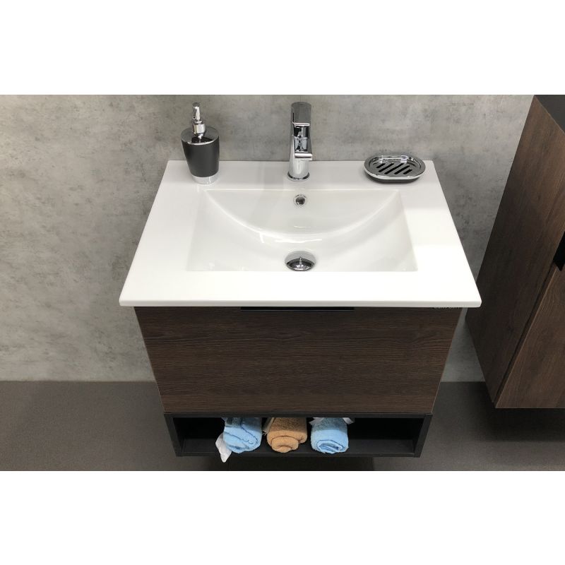 Тумба с раковиной Comforty "Франкфурт-60" 00004150530 дуб-шоколадно-коричневый с раковиной Comforty 60E