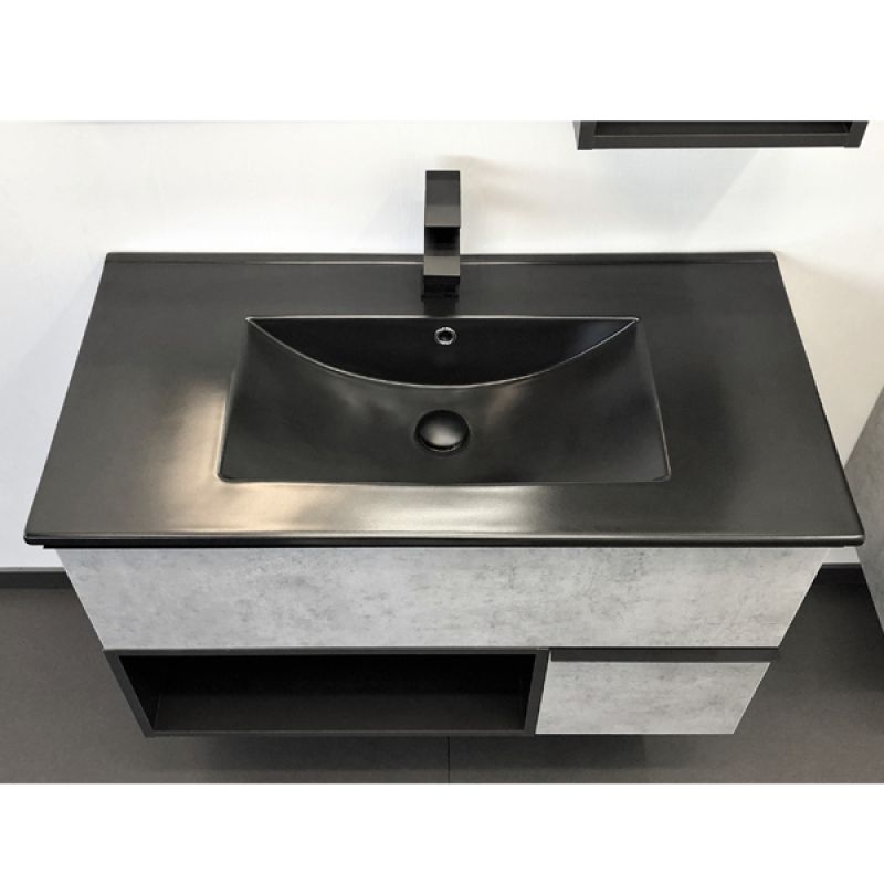 Тумба с раковиной Comforty "Франкфурт-90" 00-00006503 бетон светлый с раковиной  Comforty 90E черная матовая