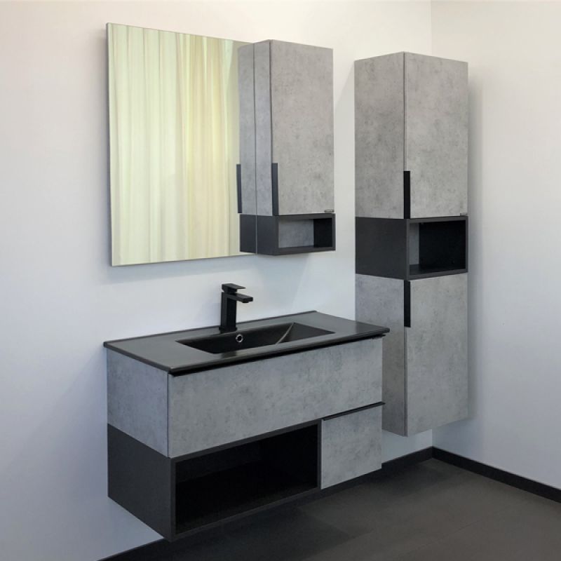 Тумба с раковиной Comforty "Франкфурт-90" 00-00006503 бетон светлый с раковиной  Comforty 90E черная матовая