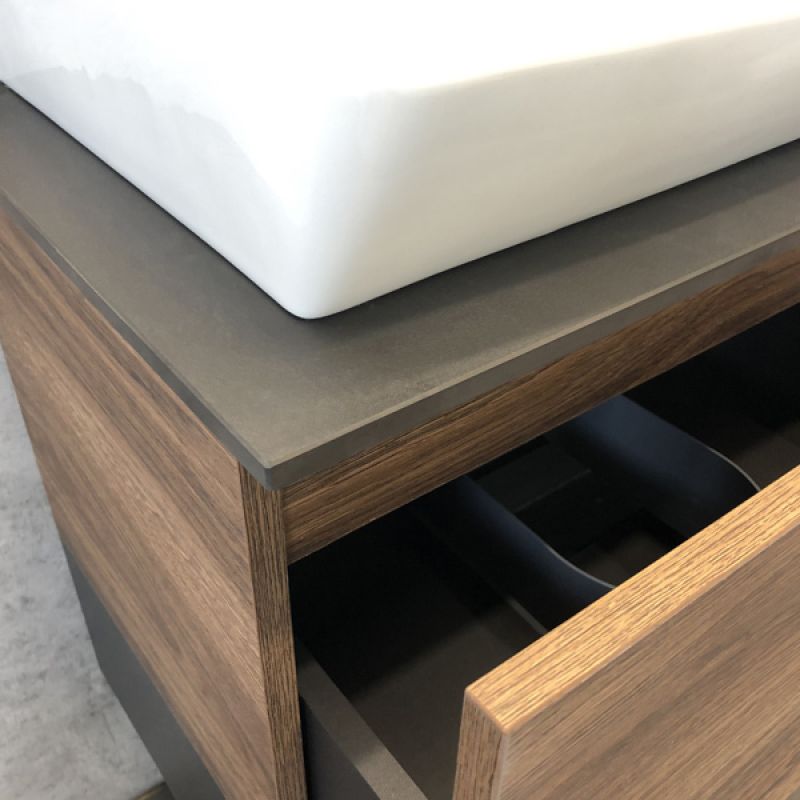 Тумба с раковиной Comforty "Штутгарт-60" 00004151039 дуб тёмно-коричневый с черной столешницей №8 c рак. Comforty 9055RA-50